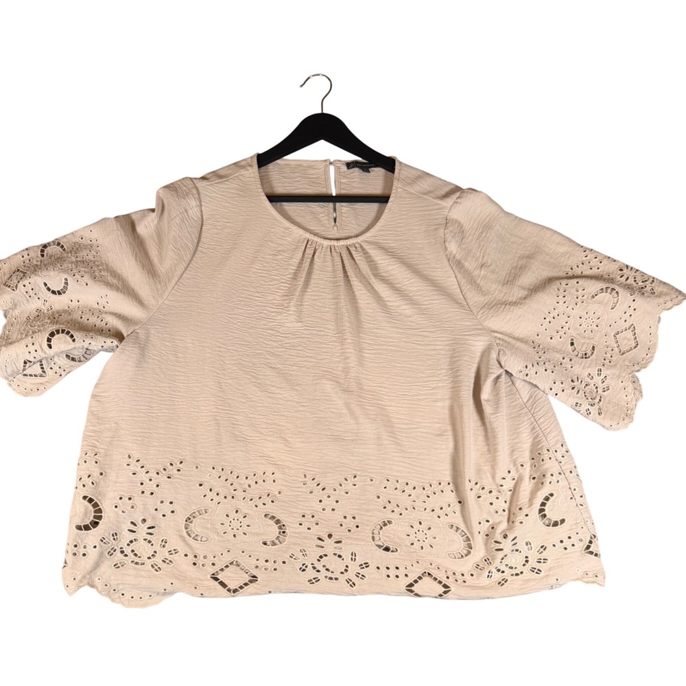 Adrianna‎ Papell XL Top Beige Cream Eyelet Flutter Sleeve Blouse